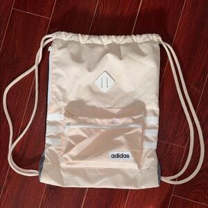 adidas Light Beige Drawstring Backpack with Front Zip Pocket